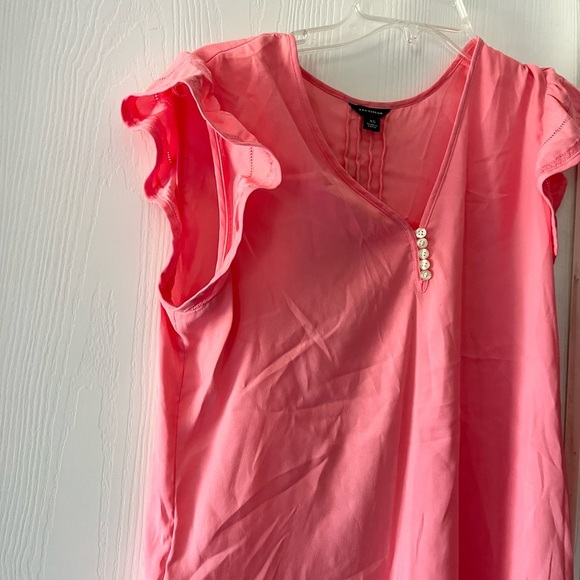 Ann Taylor Sheer Blush Pink Cap Sleeve Blouse - Picture 2 of 7